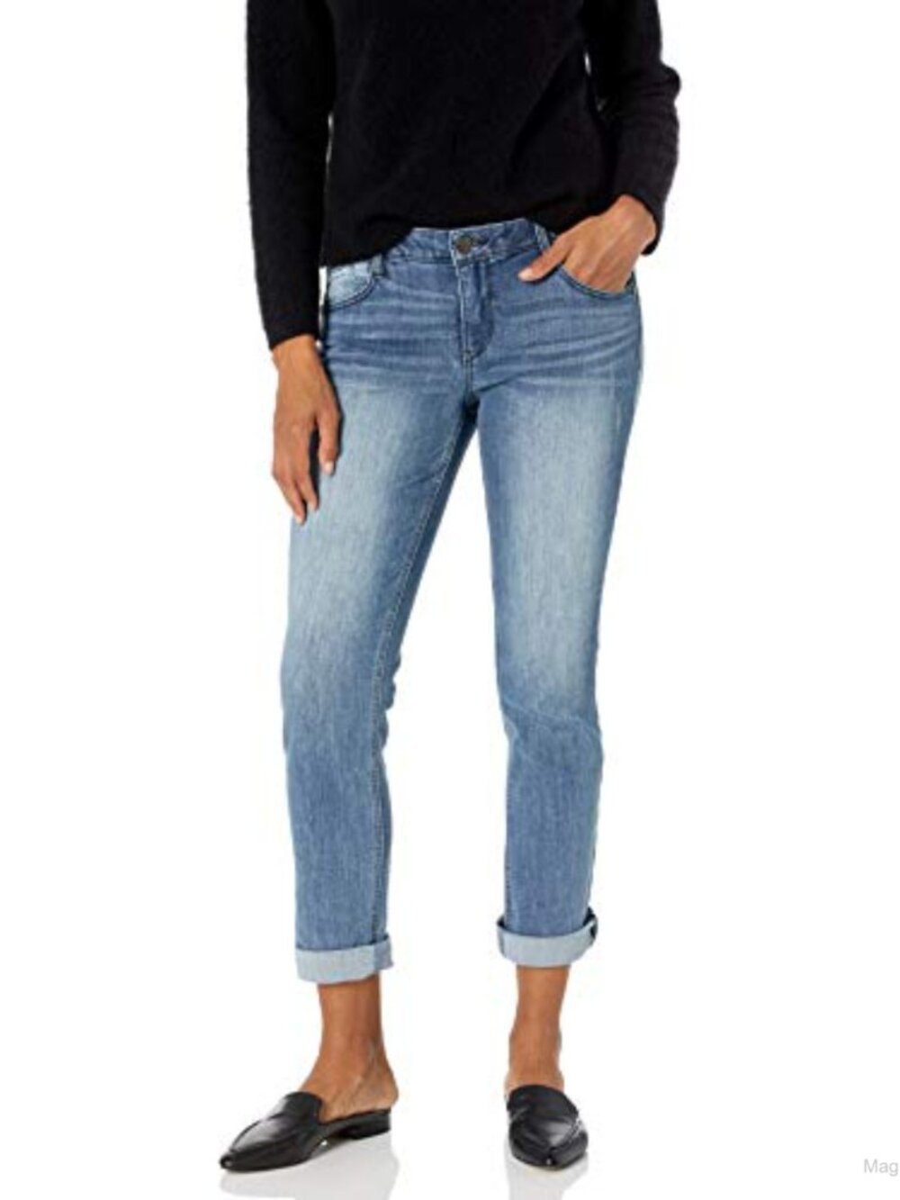 Girlfriend Jean Super Stretch Denim Ab Solution Mid Rise Cuffed